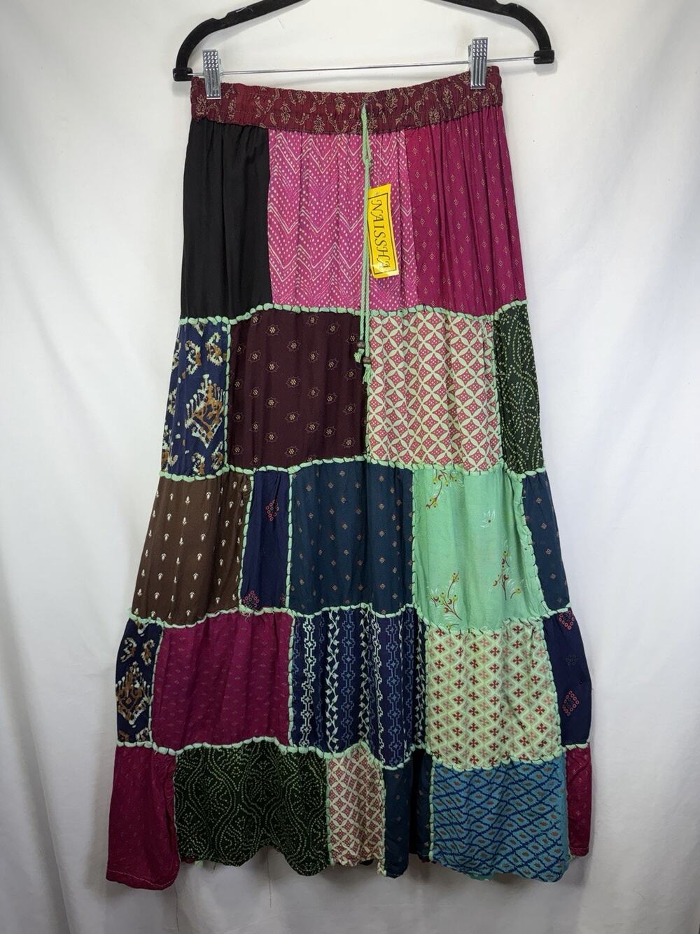 NWT Boho Naissha Patchwork Stitch Drawstring Skirt Sz One Size Fits Most